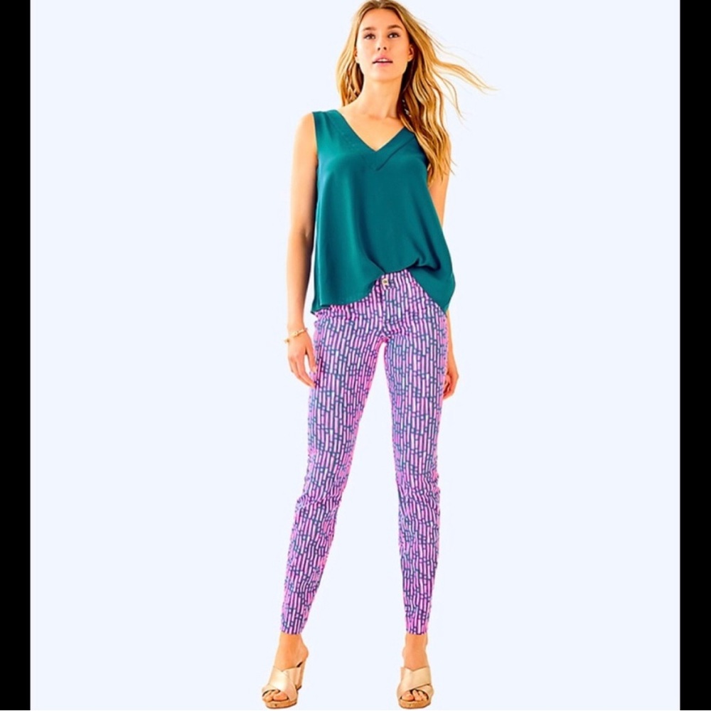 Lilly Pulitzer Kelly Skinny Ankle Pant, Size 6 Mandevilla Pink Slathouse Stripe